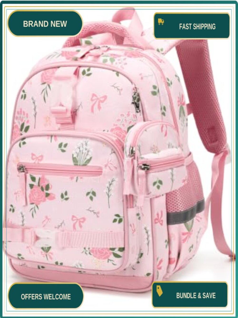15in Kids Backpack with Glow in the Dark Butterfly Print, Lightweight School